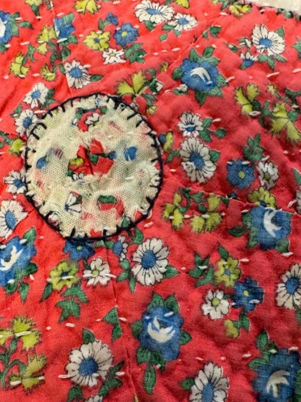 VTG Cutter Quilt Style Handmade Christmas Stocking Floral Lace Star Appliqué